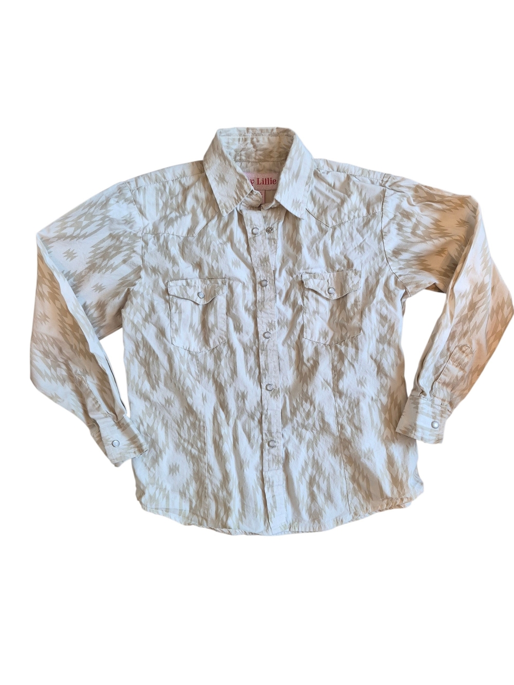 May Lillie Cream and Tan Aztec-Print Peal Snap-Down Shirt